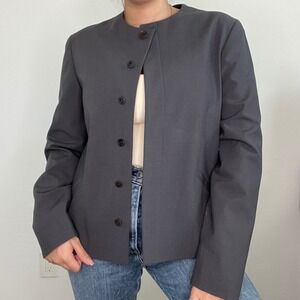 Jones New York Gray Collarless Button Front‎ Blazer Jacket Size 8